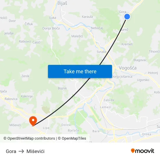 Gora to Miševići map