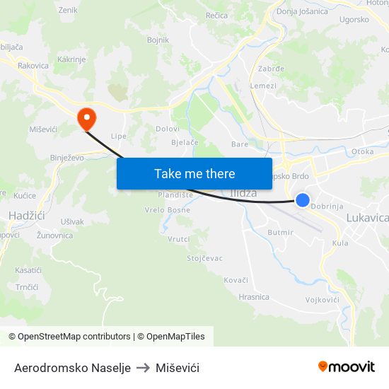 Aerodromsko Naselje to Miševići map