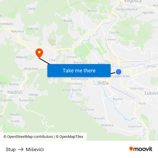Stup to Miševići map