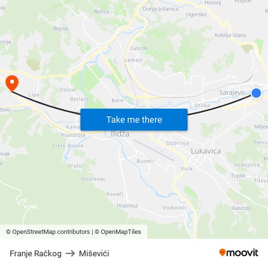 Franje Račkog to Miševići map