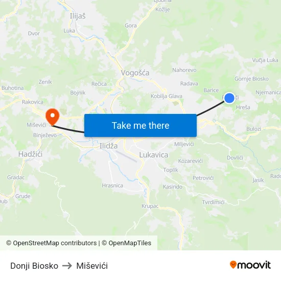 Donji Biosko to Miševići map