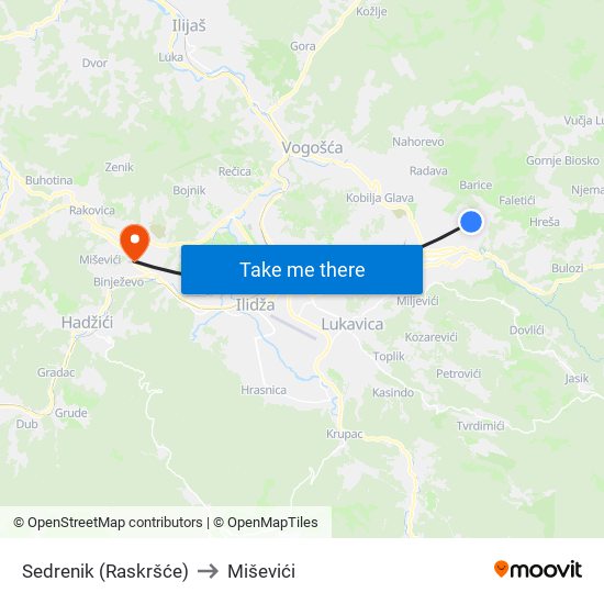 Sedrenik (Raskršće) to Miševići map