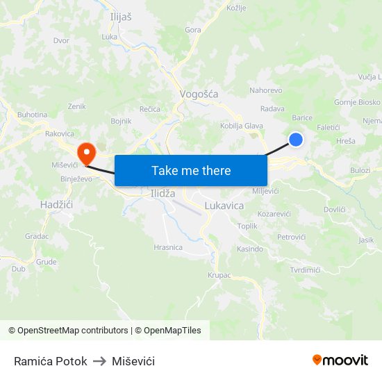 Ramića Potok to Miševići map