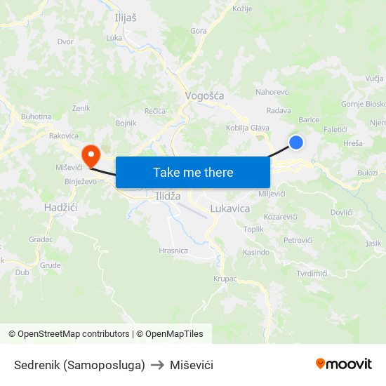 Sedrenik (Samoposluga) to Miševići map