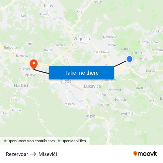 Rezervoar to Miševići map