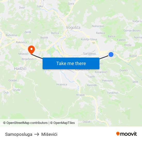 Samoposluga to Miševići map