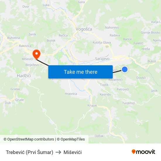 Trebević (Prvi Šumar) to Miševići map
