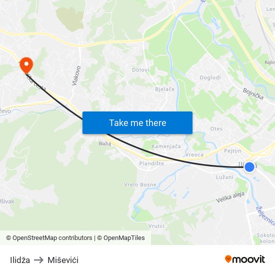 Ilidža to Miševići map