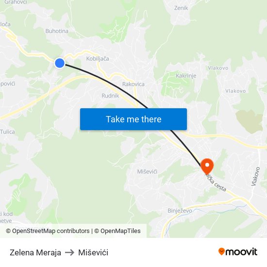 Zelena Meraja to Miševići map