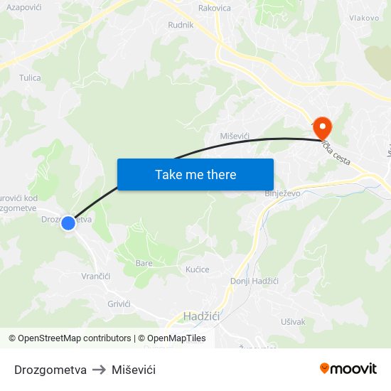 Drozgometva to Miševići map