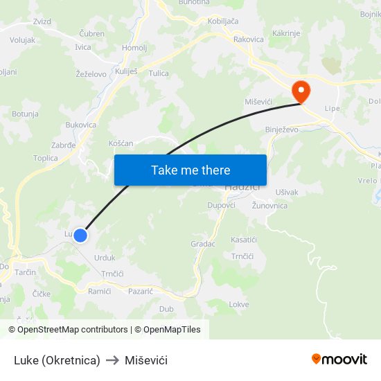 Luke (Okretnica) to Miševići map