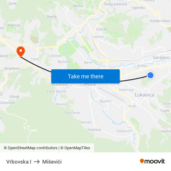 Vrbovska I to Miševići map