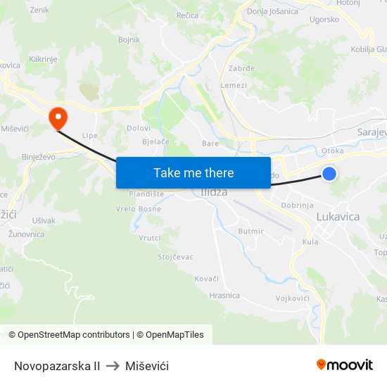 Novopazarska II to Miševići map