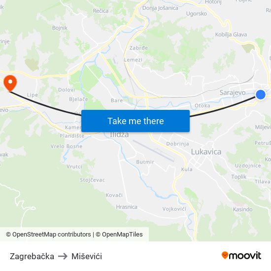 Zagrebačka to Miševići map