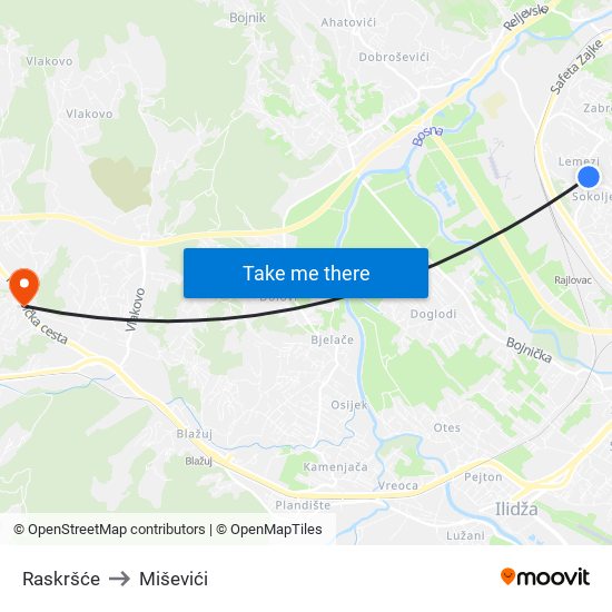 Raskršće to Miševići map