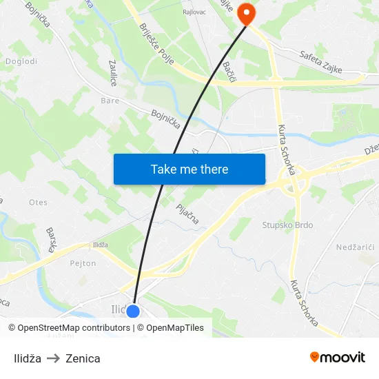 Ilidža to Zenica map