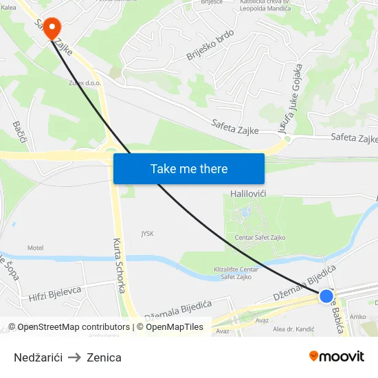 Nedžarići to Zenica map