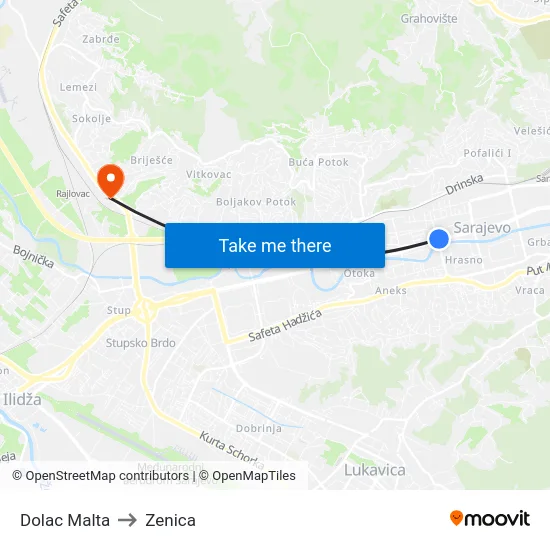 Dolac Malta to Zenica map