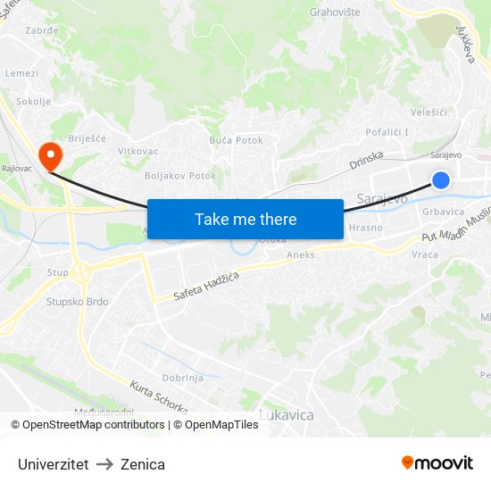 Univerzitet to Zenica map