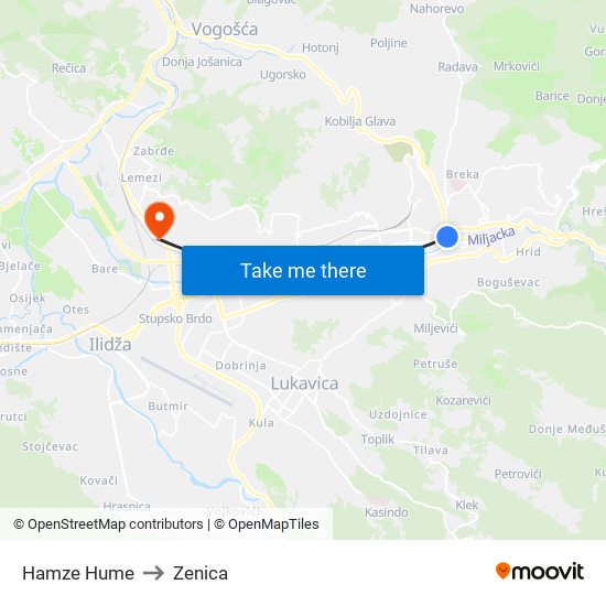Hamze Hume to Zenica map