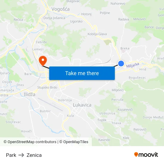 Park to Zenica map