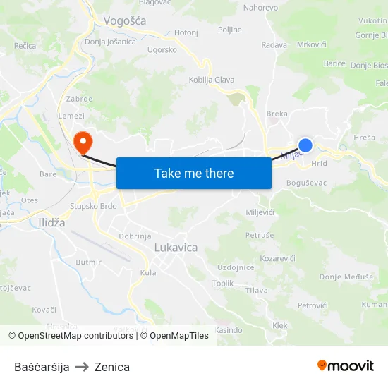 Baščaršija to Zenica map