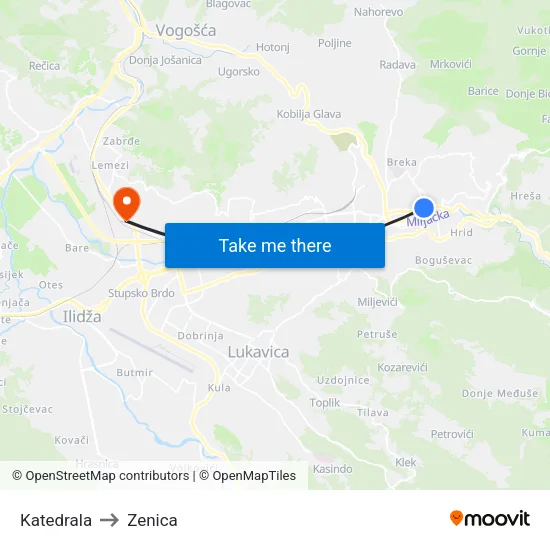 Katedrala to Zenica map
