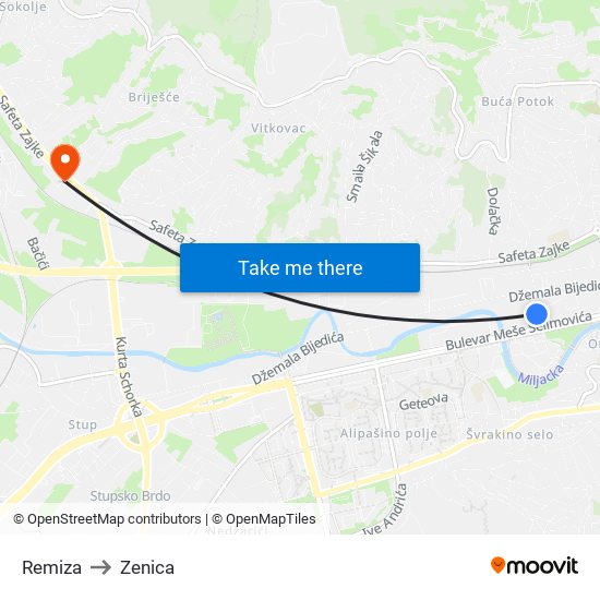 Remiza to Zenica map