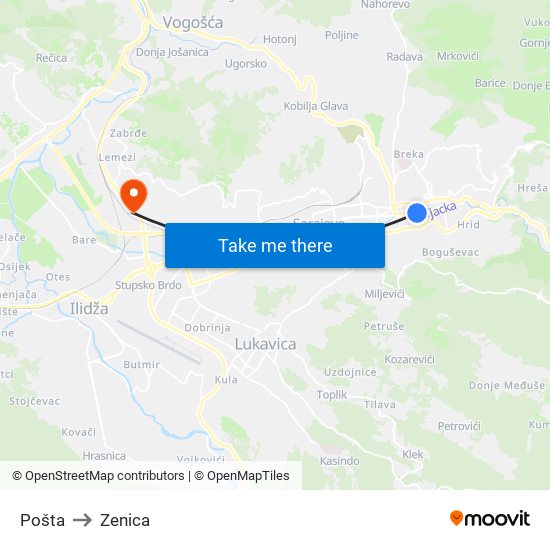 Pošta to Zenica map