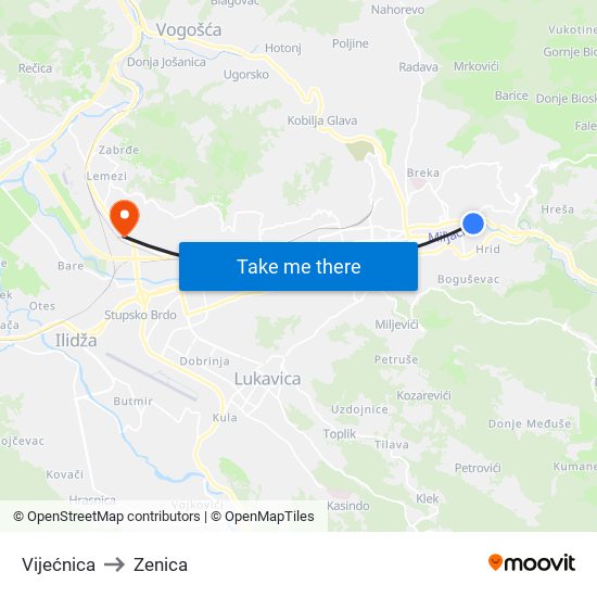 Vijećnica to Zenica map