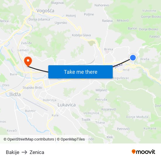 Bakije to Zenica map