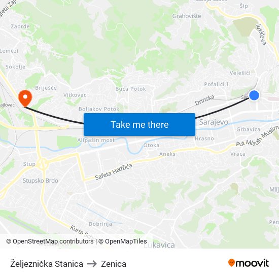 Željeznička Stanica to Zenica map