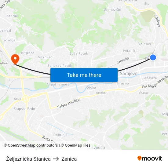 Željeznička Stanica to Zenica map