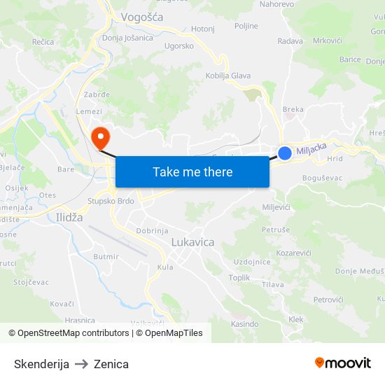 Skenderija to Zenica map