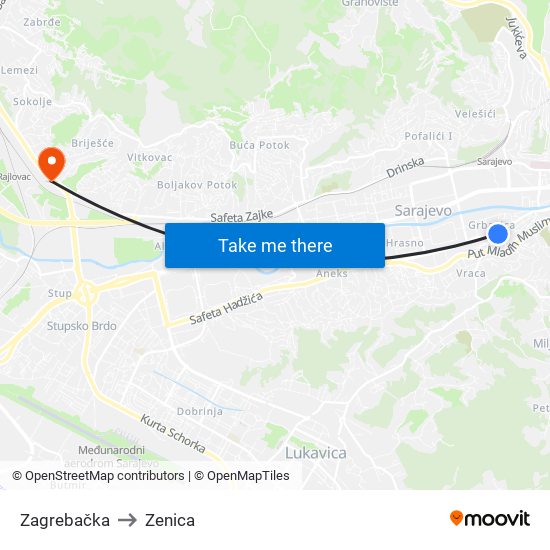 Zagrebačka to Zenica map