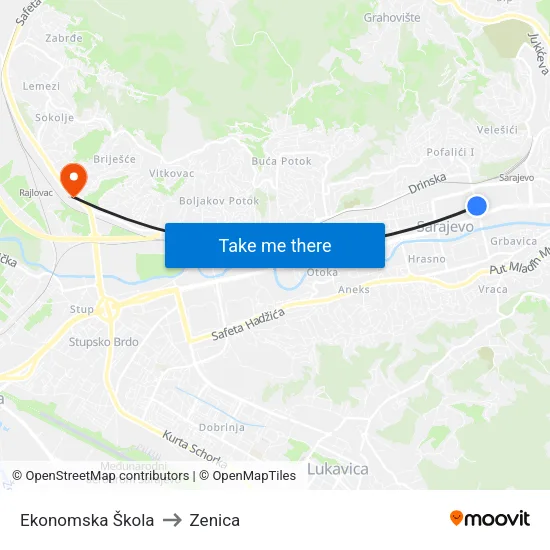 Ekonomska Škola to Zenica map