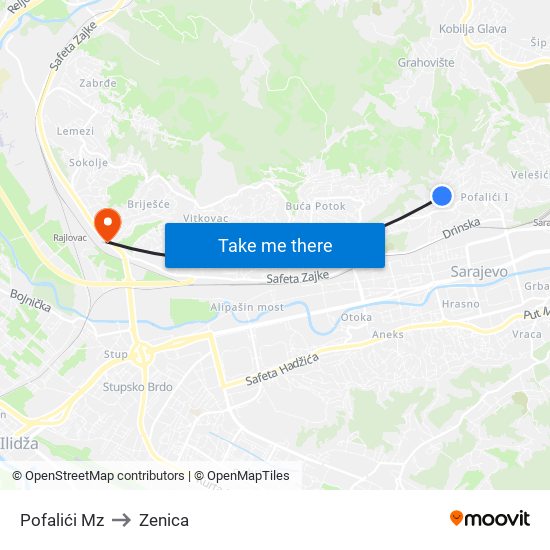 Pofalići Mz to Zenica map