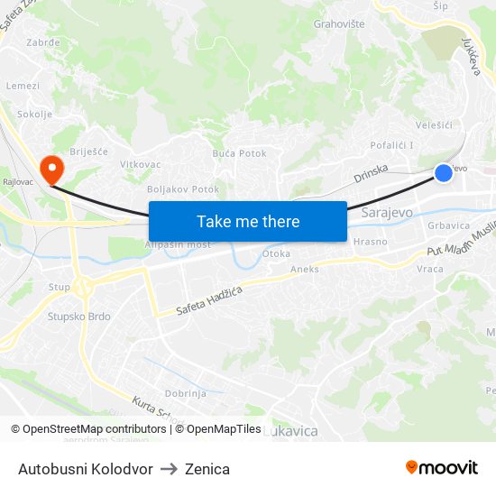 Autobusni Kolodvor to Zenica map