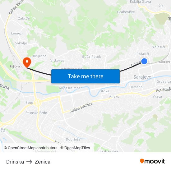 Drinska to Zenica map
