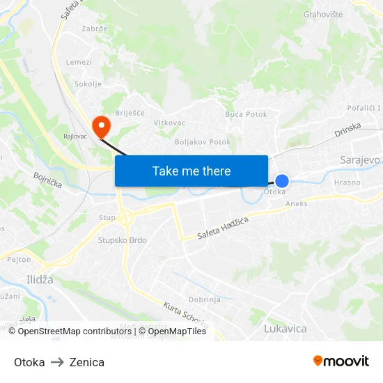 Otoka to Zenica map