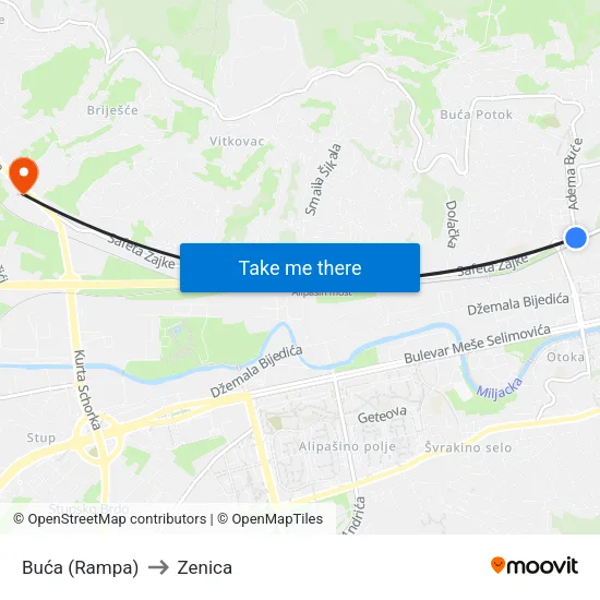 Buća (Rampa) to Zenica map