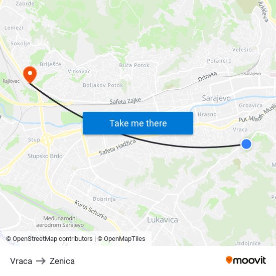 Vraca to Zenica map