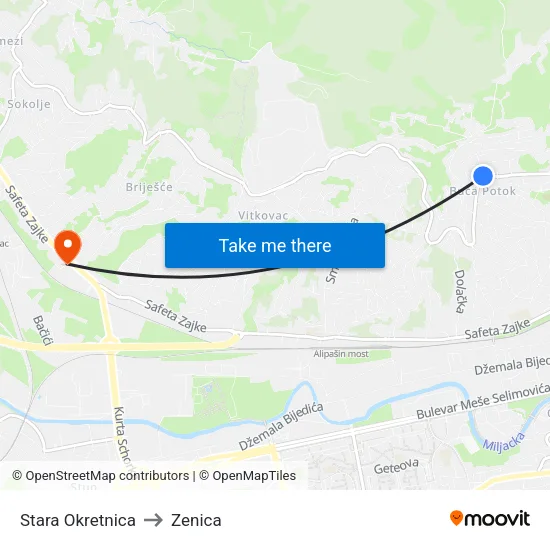Stara Okretnica to Zenica map