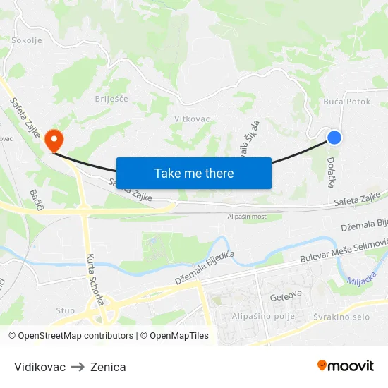 Vidikovac to Zenica map