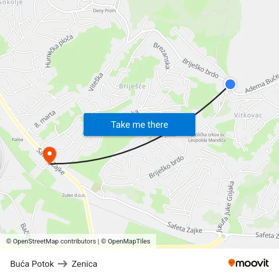 Buća Potok to Zenica map