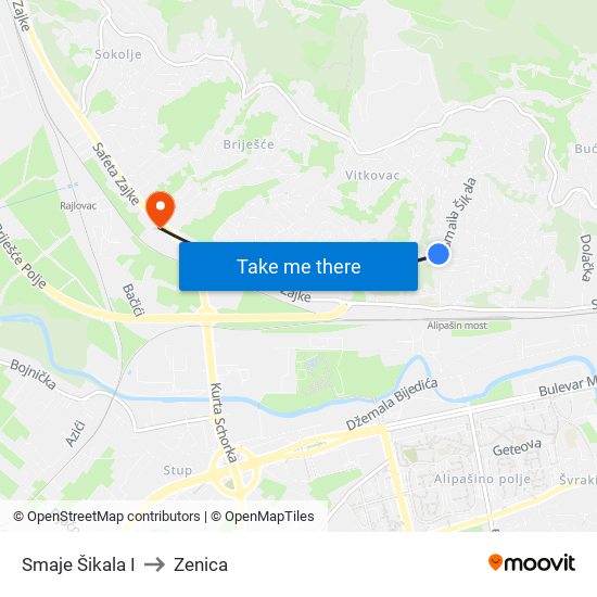 Smaje Šikala I to Zenica map