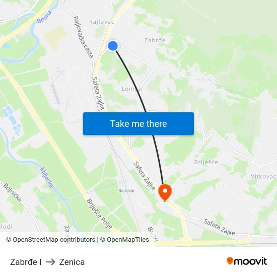 Zabrđe I to Zenica map