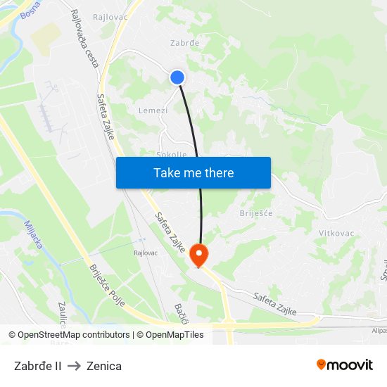 Zabrđe II to Zenica map