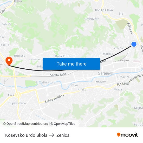 Koševsko Brdo Škola to Zenica map