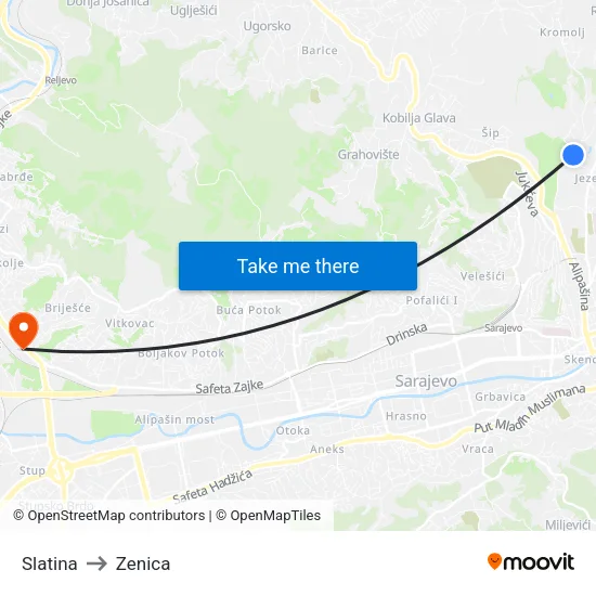 Slatina to Zenica map